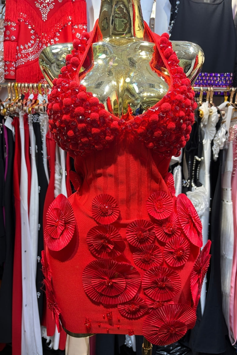 Classy Red Halter Bandage Dress