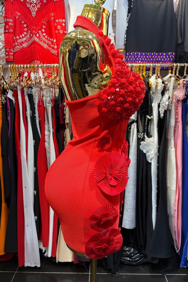 Classy Red Halter Bandage Dress