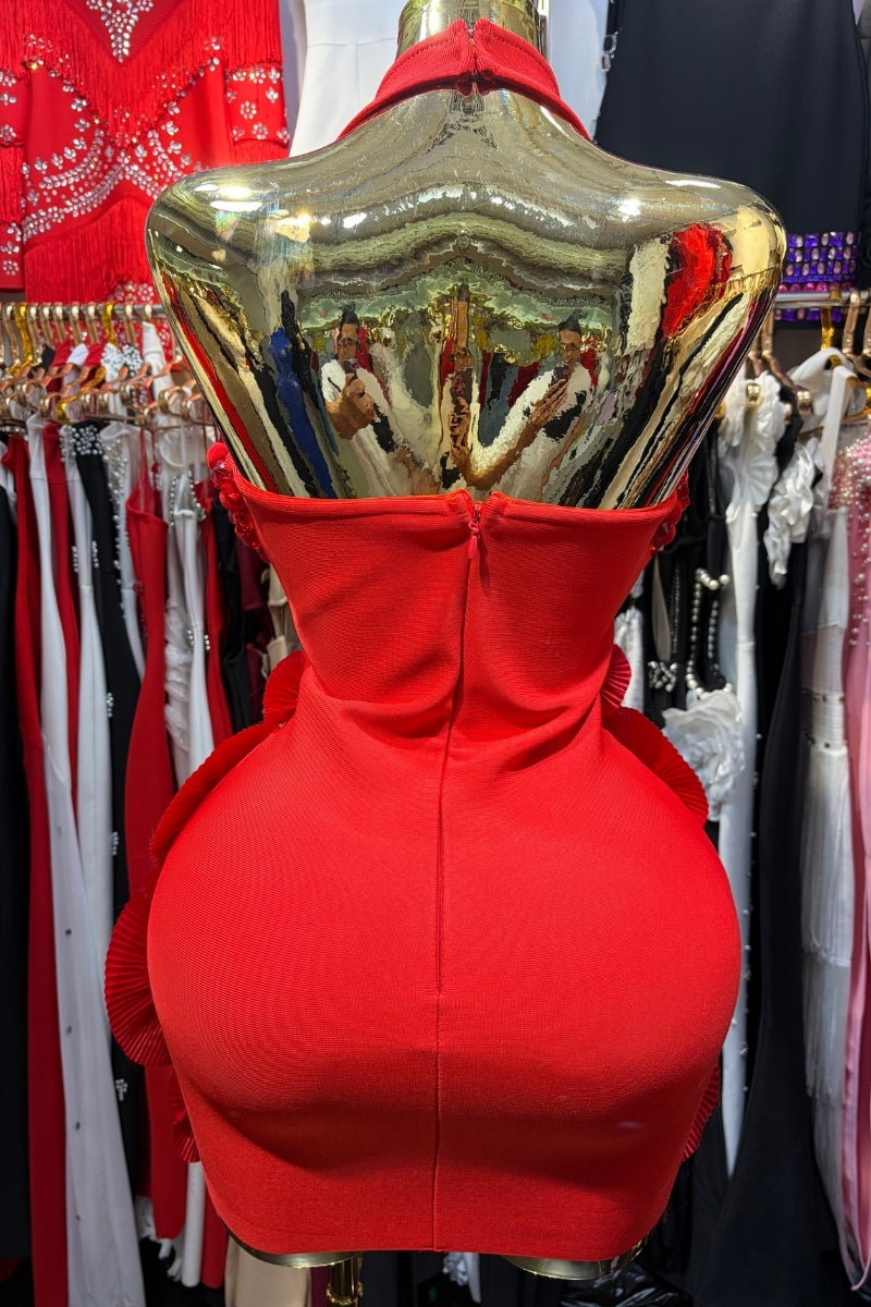 Classy Red Halter Bandage Dress