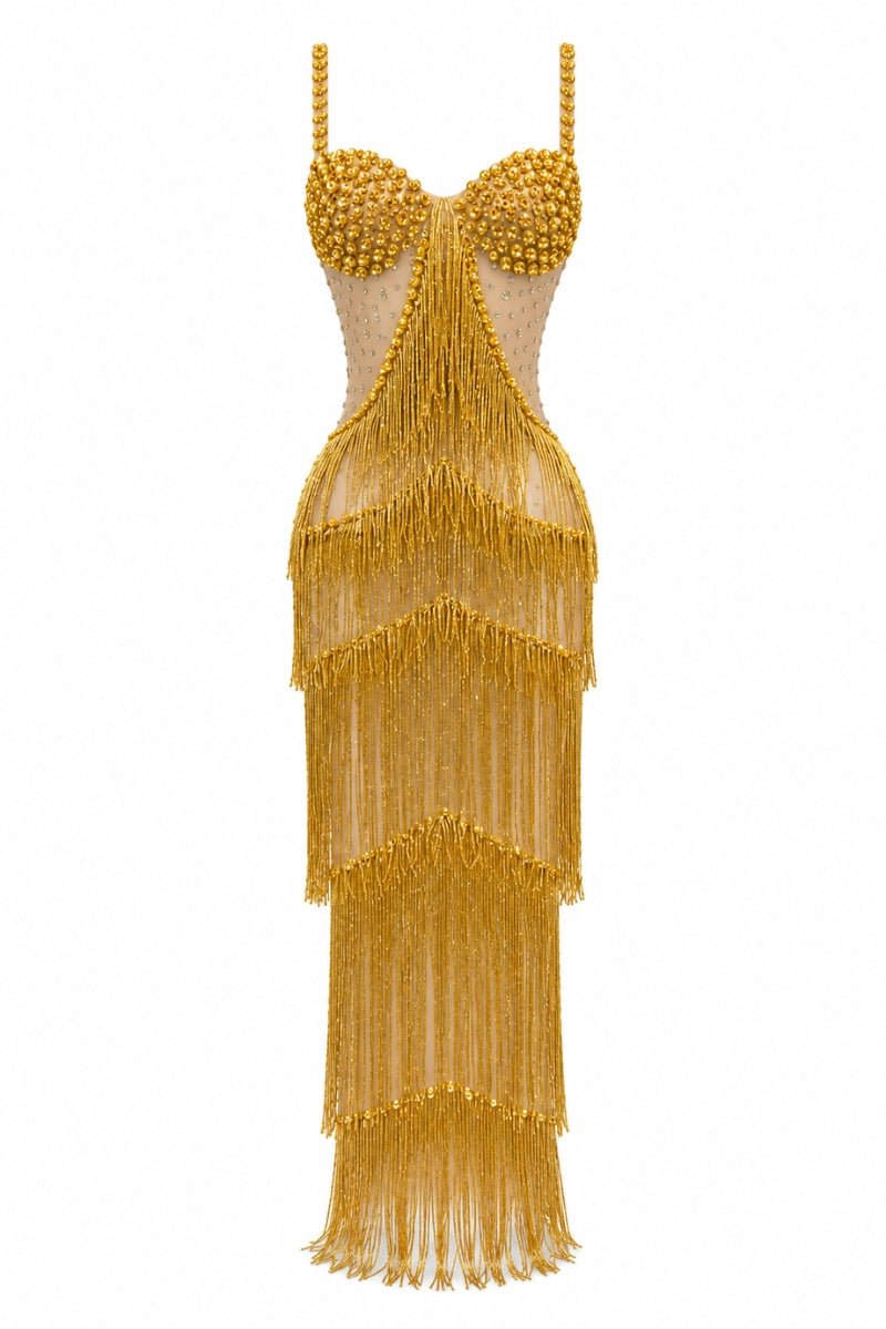 Gold Charm Rhinestone Dress